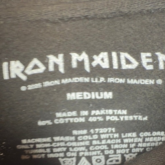 Iron Maiden Run to the Hills Black Hoodie Sweatshirt Graphic Print Size Medium - Picture 4 of 5